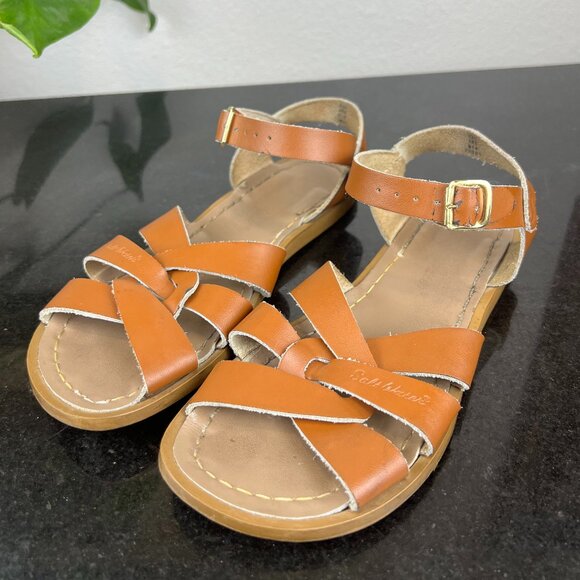 Salt-Water Sandals by Hoy Brown Leather  with Adjustable Buckle Size 4 - Picture 1 of 14